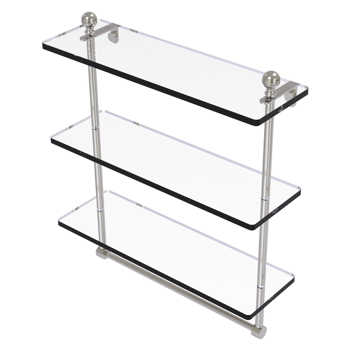 Allied Brass Mambo 16" x 5" Satin Nickel Solid Brass Triple Tiered Glass Shelf With Integrated Towel Bar
