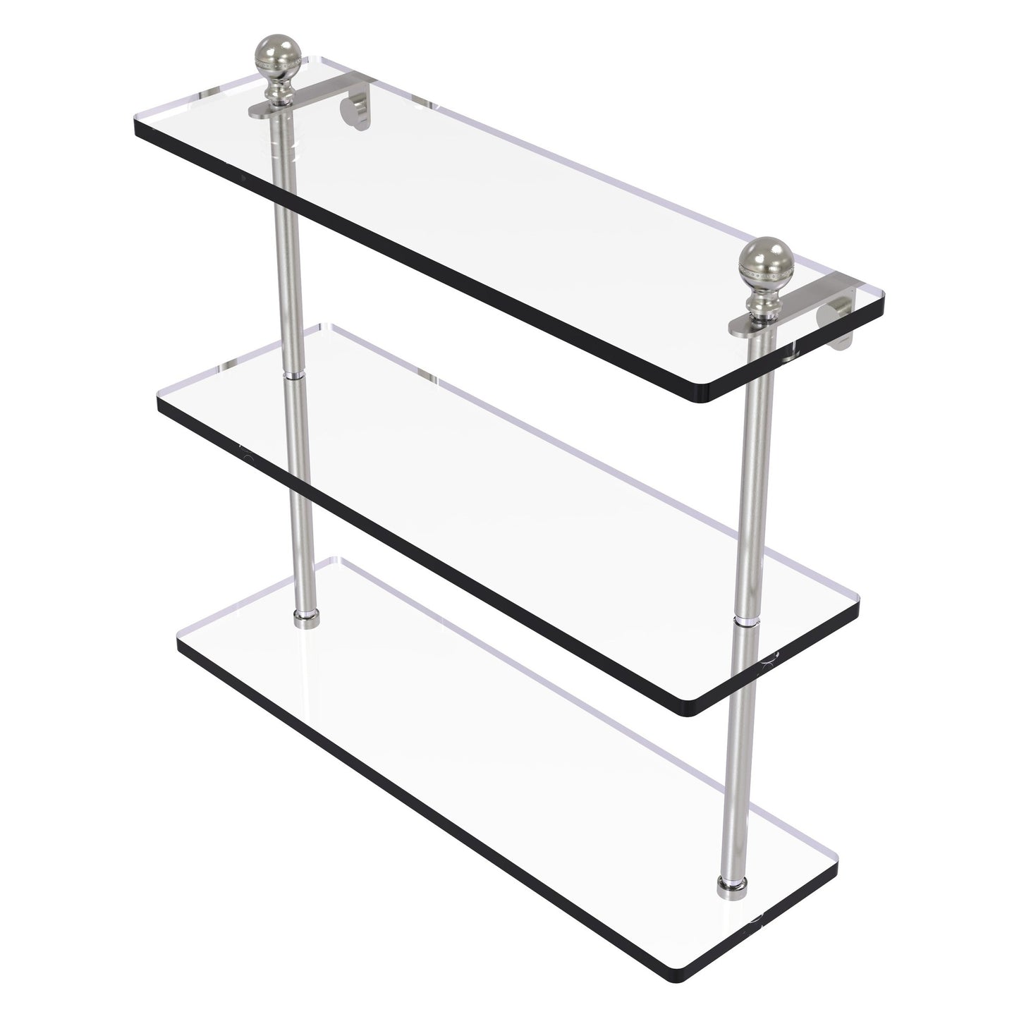 Allied Brass Mambo 16" x 5" Satin Nickel Solid Brass Triple Tiered Glass Shelf