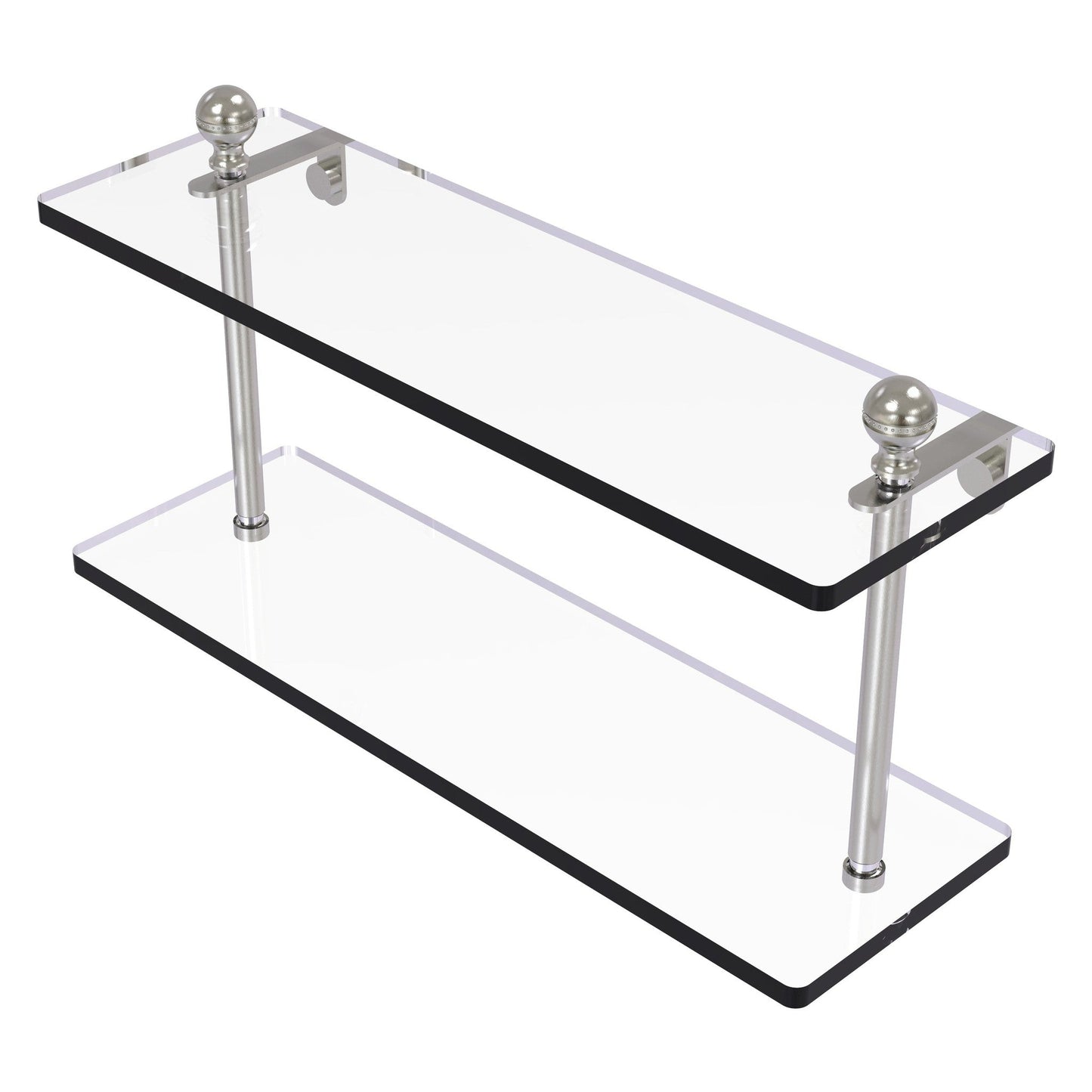 Allied Brass Mambo 16" x 5" Satin Nickel Solid Brass Two-Tiered Glass Shelf