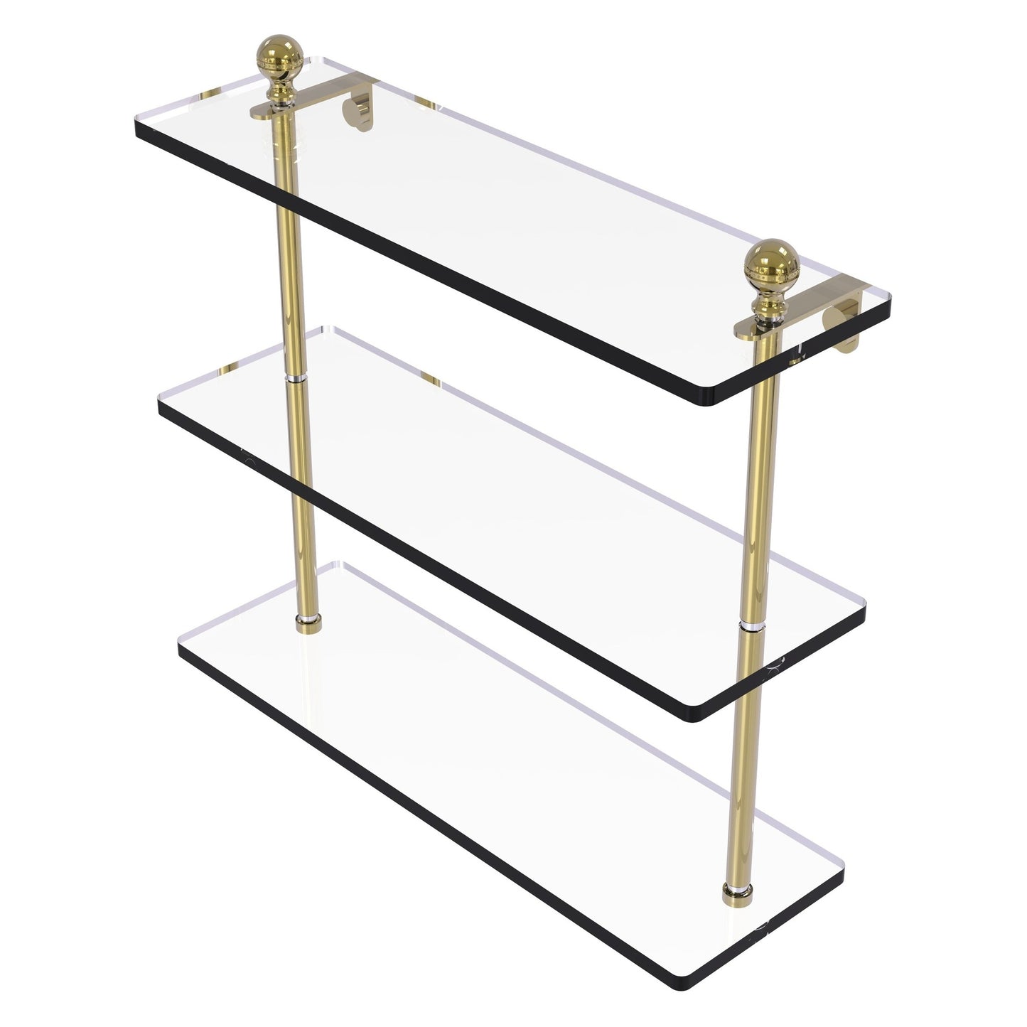 Allied Brass Mambo 16" x 5" Unlacquered Brass Solid Brass Triple Tiered Glass Shelf