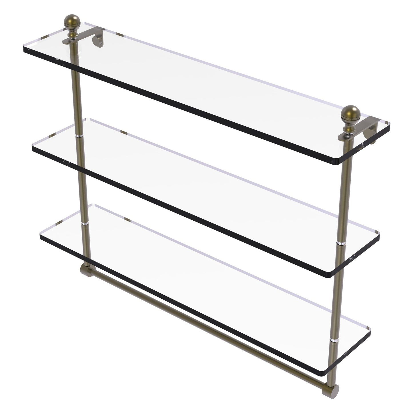 Allied Brass Mambo 22" x 5" Antique Brass Solid Brass Triple Tiered Glass Shelf With Integrated Towel Bar