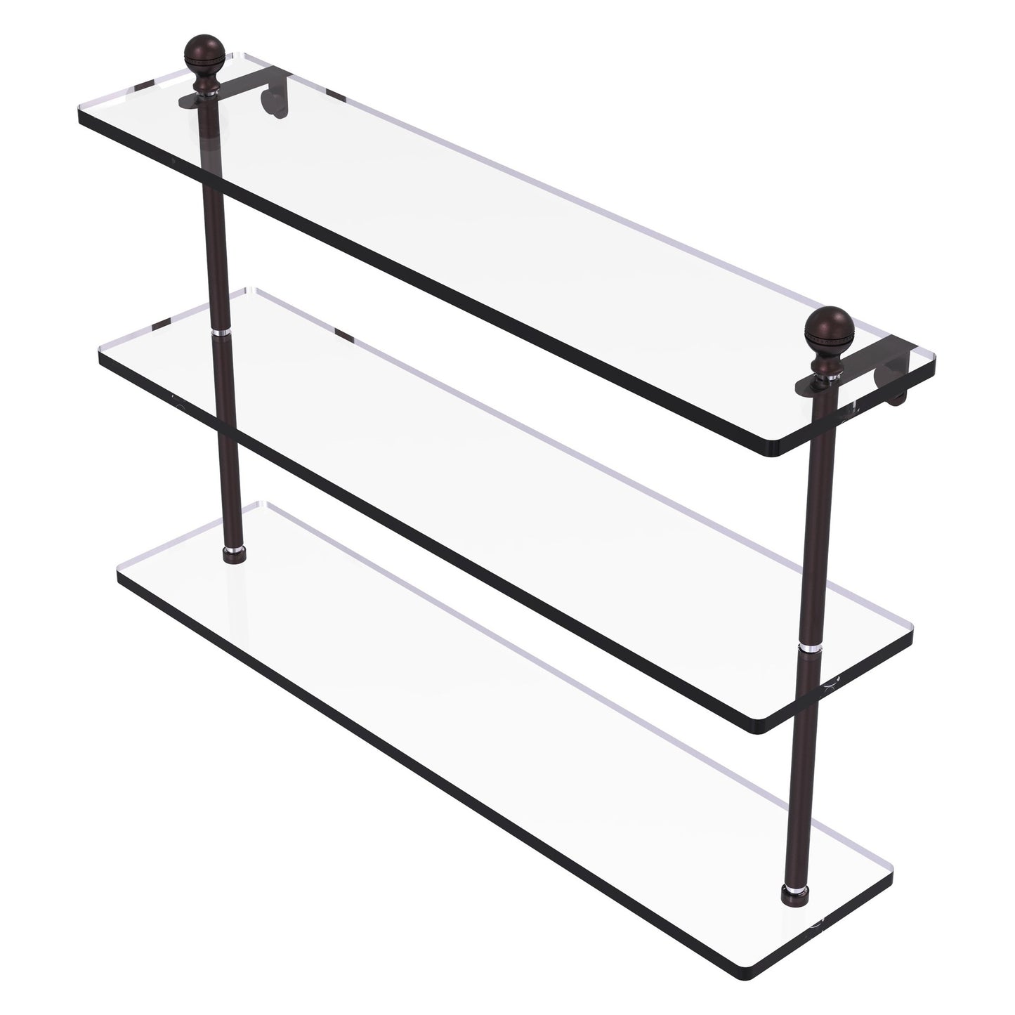 Allied Brass Mambo 22" x 5" Antique Bronze Solid Brass Triple Tiered Glass Shelf