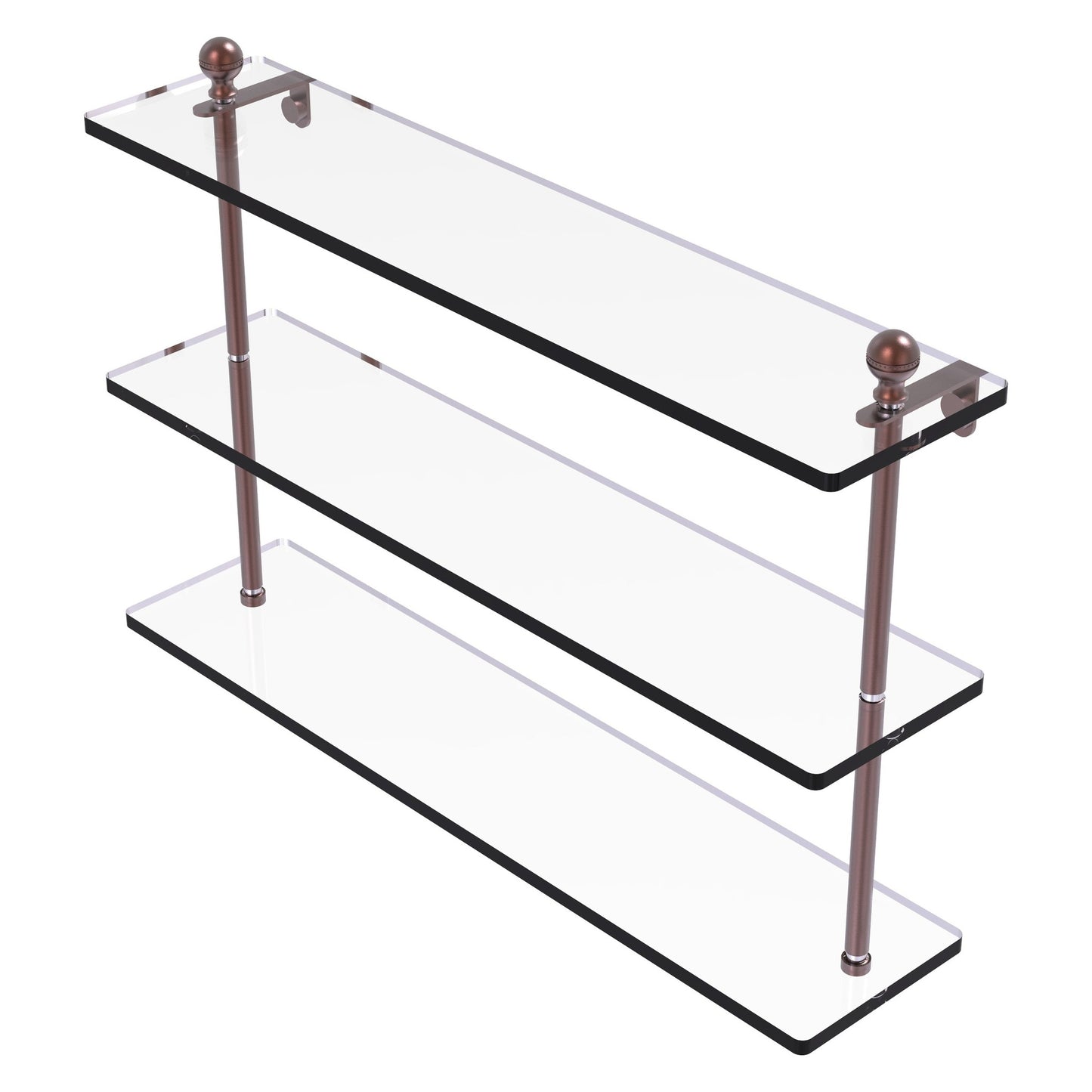 Allied Brass Mambo 22" x 5" Antique Copper Solid Brass Triple Tiered Glass Shelf