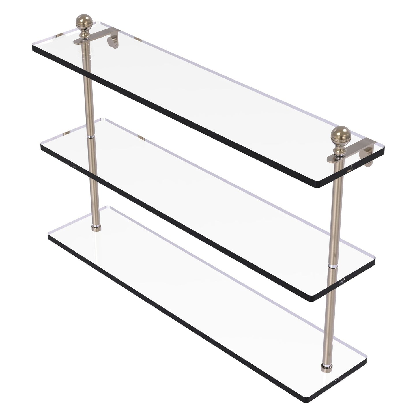 Allied Brass Mambo 22" x 5" Antique Pewter Solid Brass Triple Tiered Glass Shelf