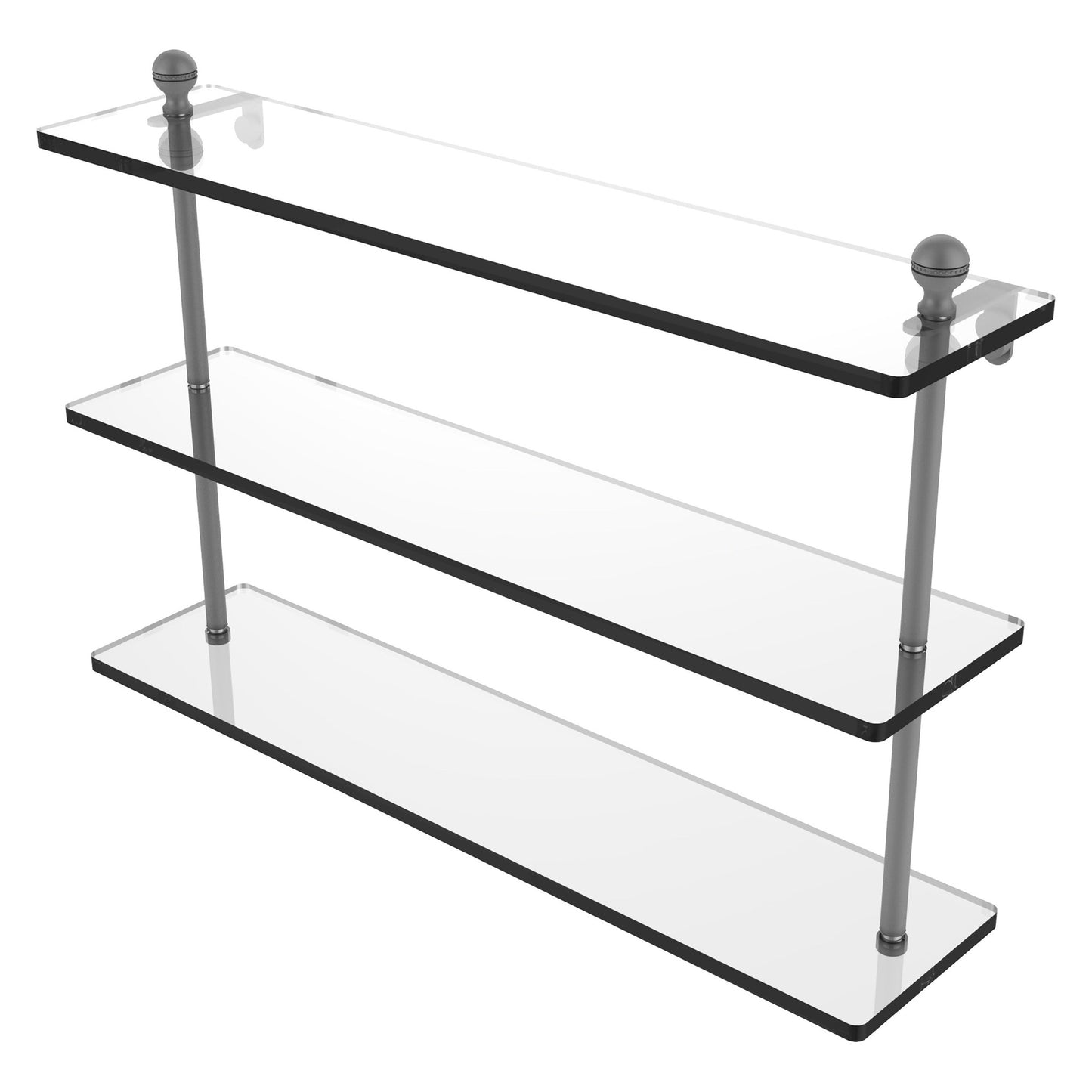 Allied Brass Mambo 22" x 5" Matte Gray Solid Brass Triple Tiered Glass Shelf