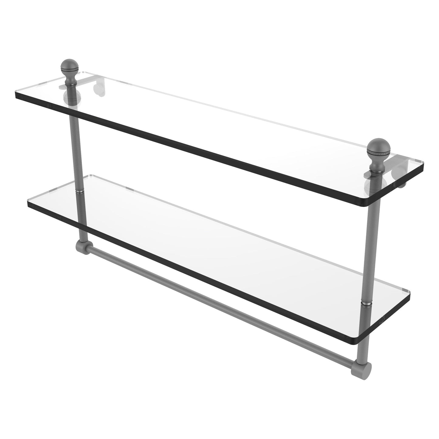 Allied Brass Mambo 22" x 5" Matte Gray Solid Brass Two-Tiered Glass Shelf With Integrated Towel Bar