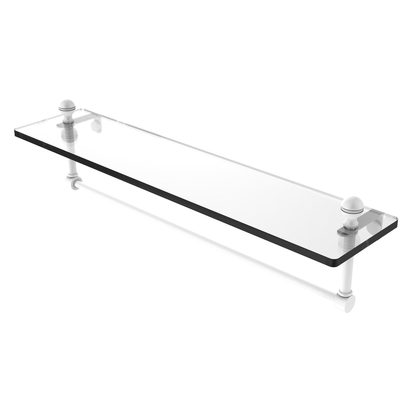 Allied Brass Mambo 22" x 5" Matte White Solid Brass Glass Vanity Shelf With Integrated Towel Bar