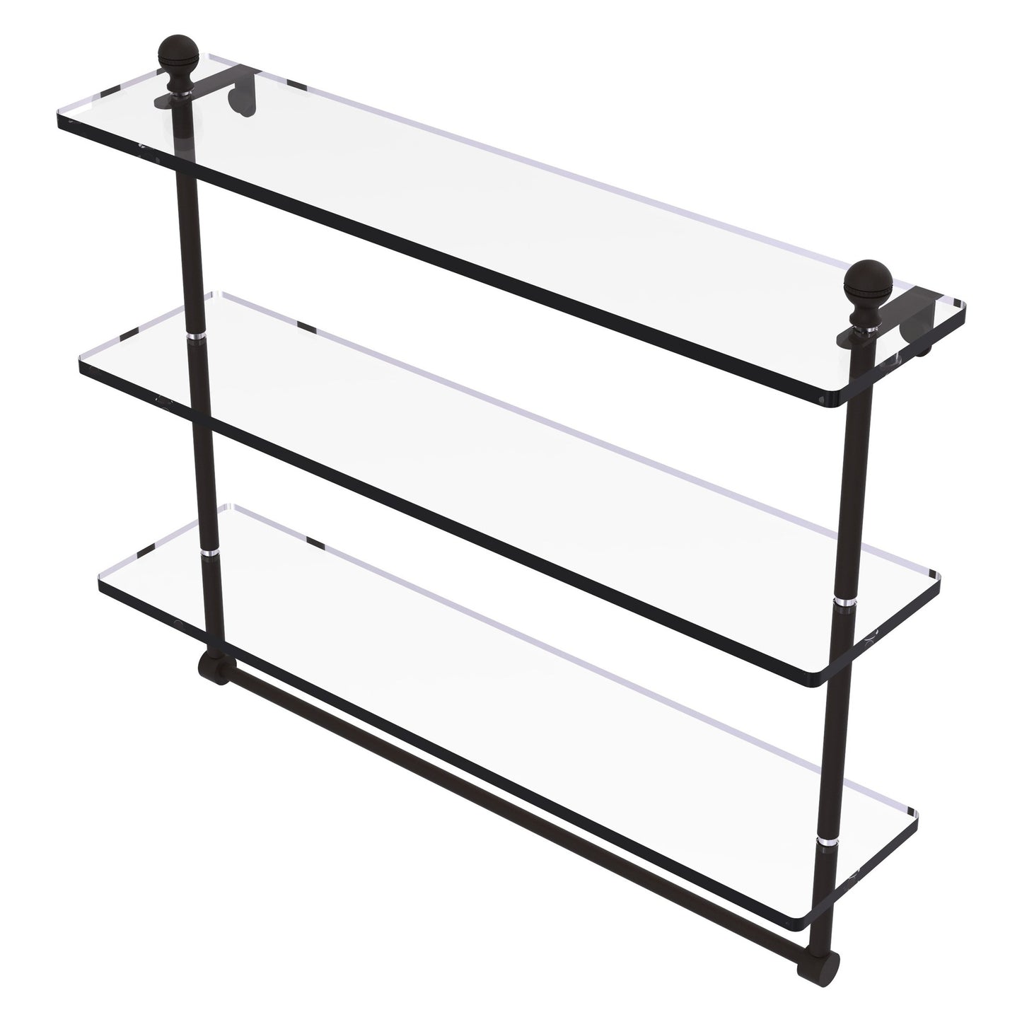 Allied Brass Mambo 22" x 5" Oil Rubbed Bronze Solid Brass Triple Tiered Glass Shelf With Integrated Towel Bar