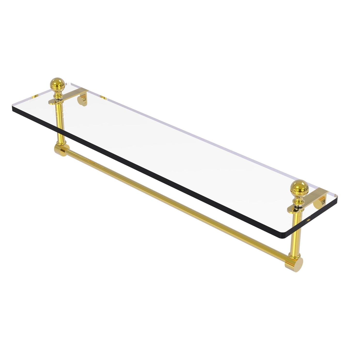 Allied Brass Mambo 22" x 5" Polished Brass Solid Brass Glass Vanity Shelf With Integrated Towel Bar