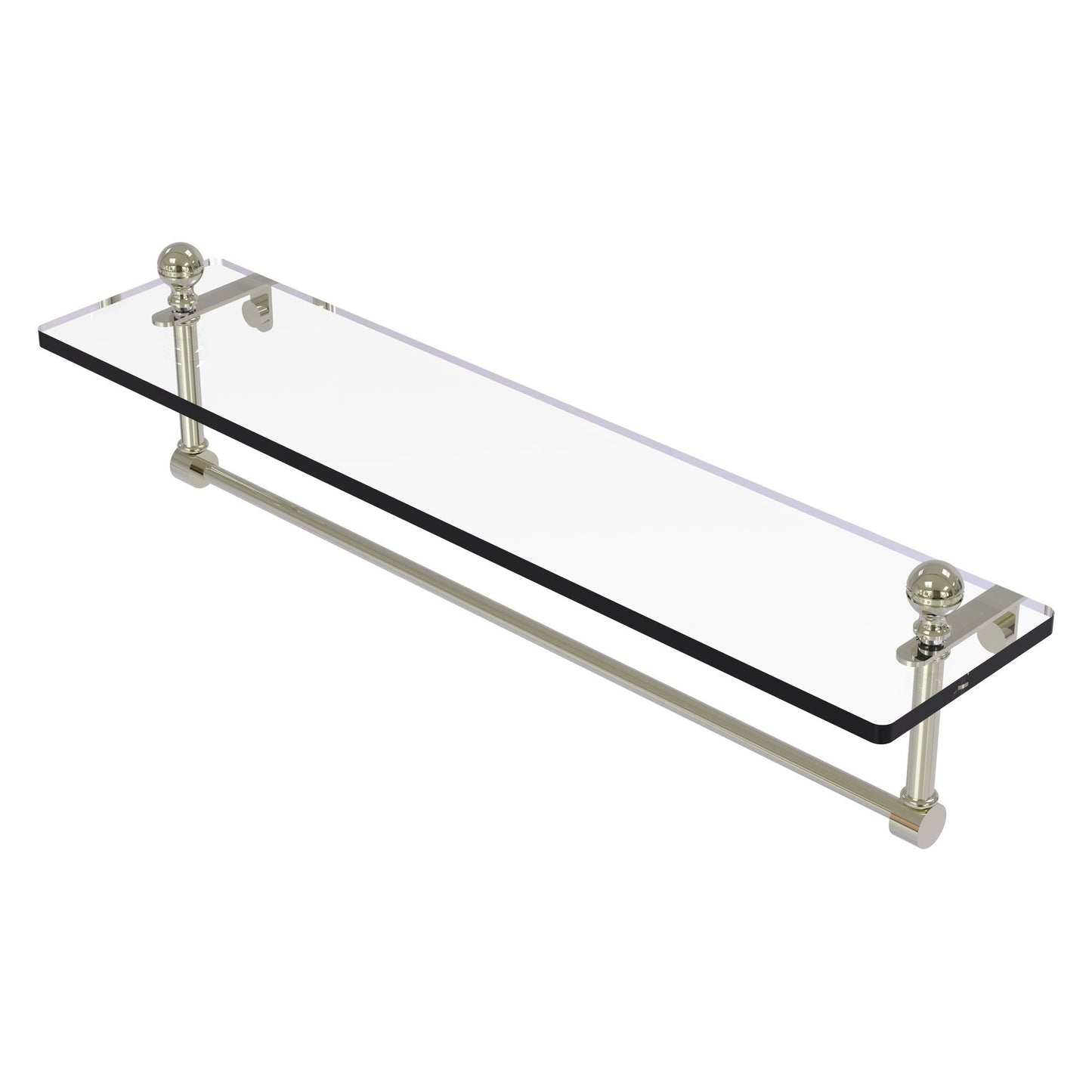 Allied Brass Mambo 22" x 5" Polished Nickel Solid Brass Glass Vanity Shelf With Integrated Towel Bar