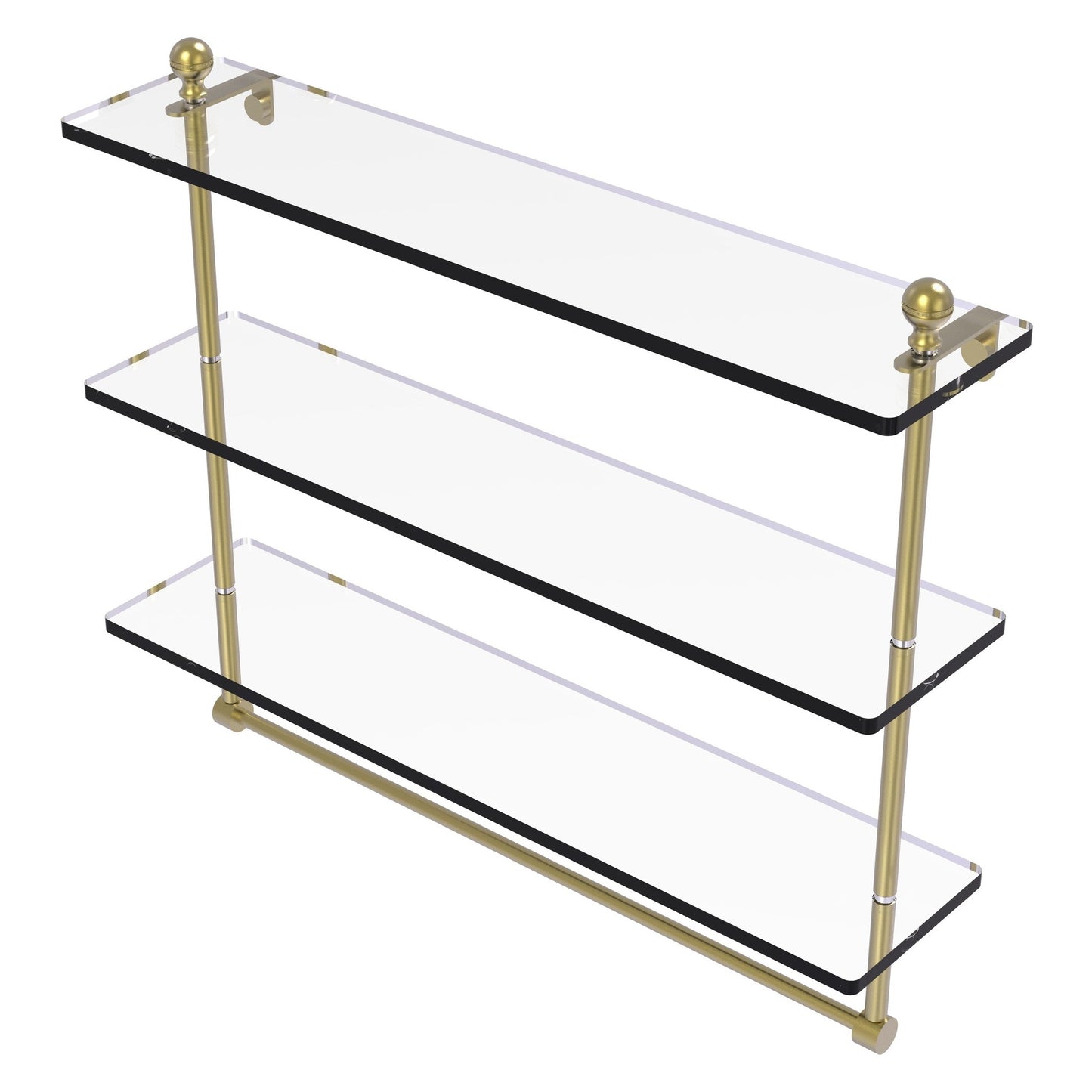 Allied Brass Mambo 22" x 5" Satin Brass Solid Brass Triple Tiered Glass Shelf With Integrated Towel Bar