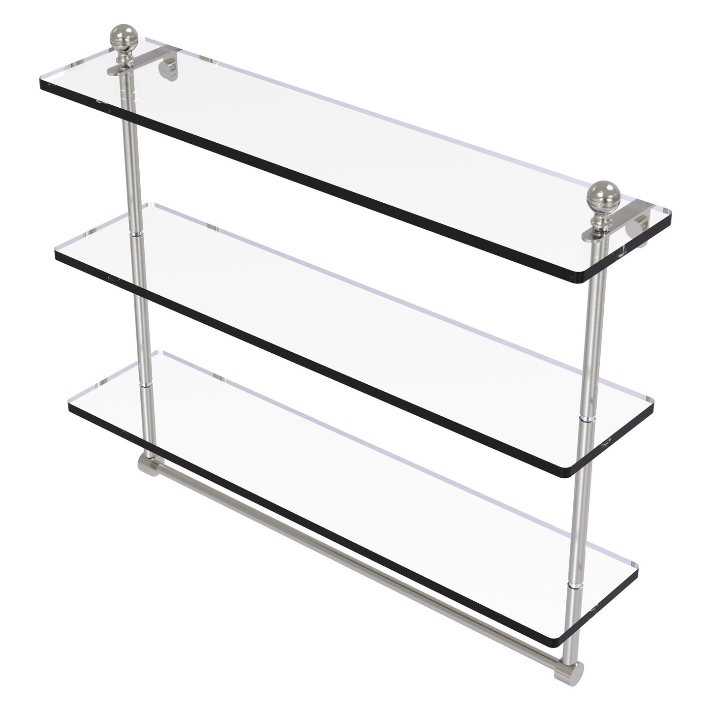Allied Brass Mambo 22" x 5" Satin Nickel Solid Brass Triple Tiered Glass Shelf With Integrated Towel Bar