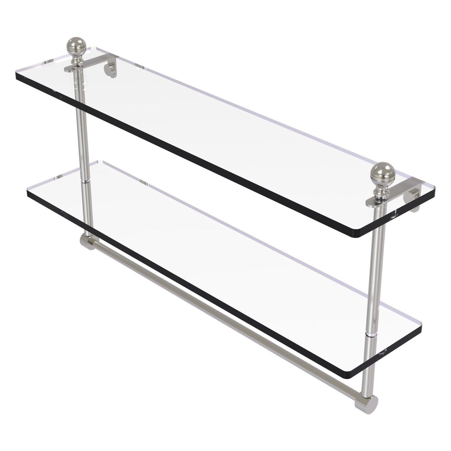 Allied Brass Mambo 22" x 5" Satin Nickel Solid Brass Two-Tiered Glass Shelf With Integrated Towel Bar