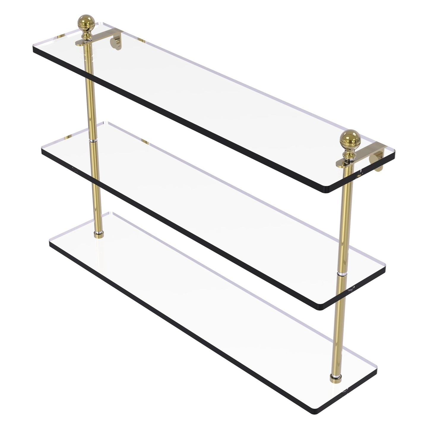 Allied Brass Mambo 22" x 5" Unlacquered Brass Solid Brass Triple Tiered Glass Shelf