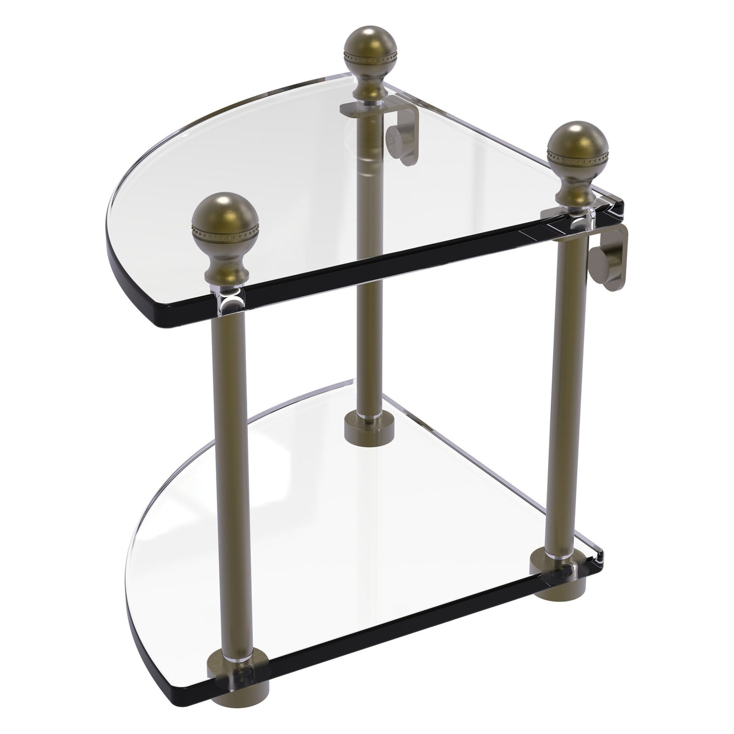 Allied Brass Mambo 8" x 8" Antique Brass Solid Brass 2-Tier Corner Glass Shelf