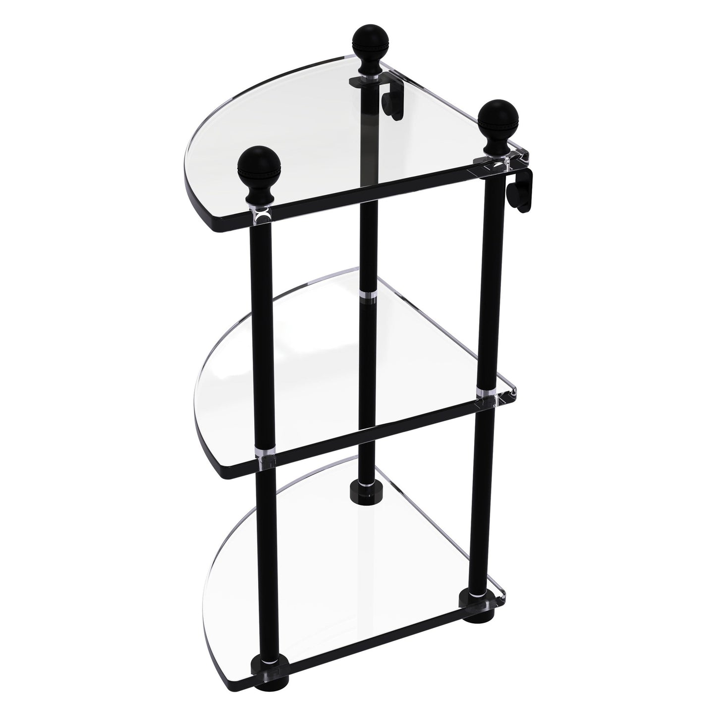 Allied Brass Mambo 8" x 8" Matte Black Solid Brass 3-Tier Corner Glass Shelf