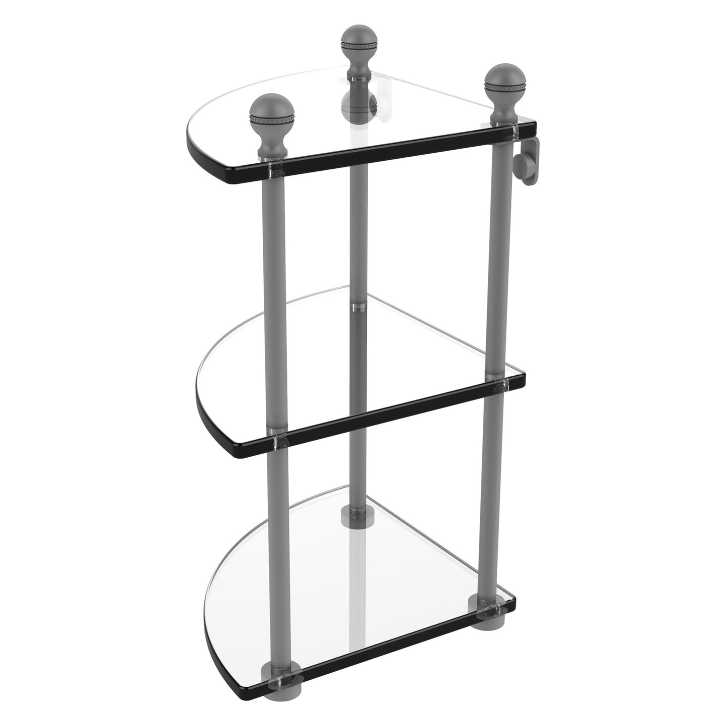 Allied Brass Mambo 8" x 8" Matte Gray Solid Brass 3-Tier Corner Glass Shelf
