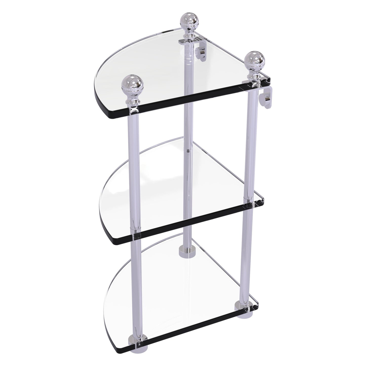 Allied Brass Mambo 8" x 8" Polished Chrome Solid Brass 3-Tier Corner Glass Shelf