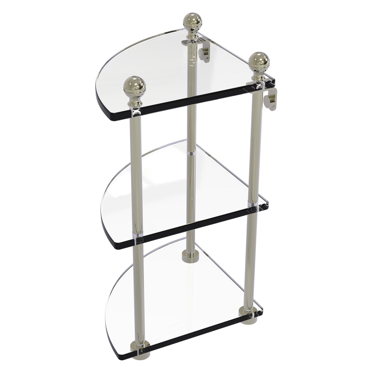 Allied Brass Mambo 8" x 8" Polished Nickel Solid Brass 3-Tier Corner Glass Shelf