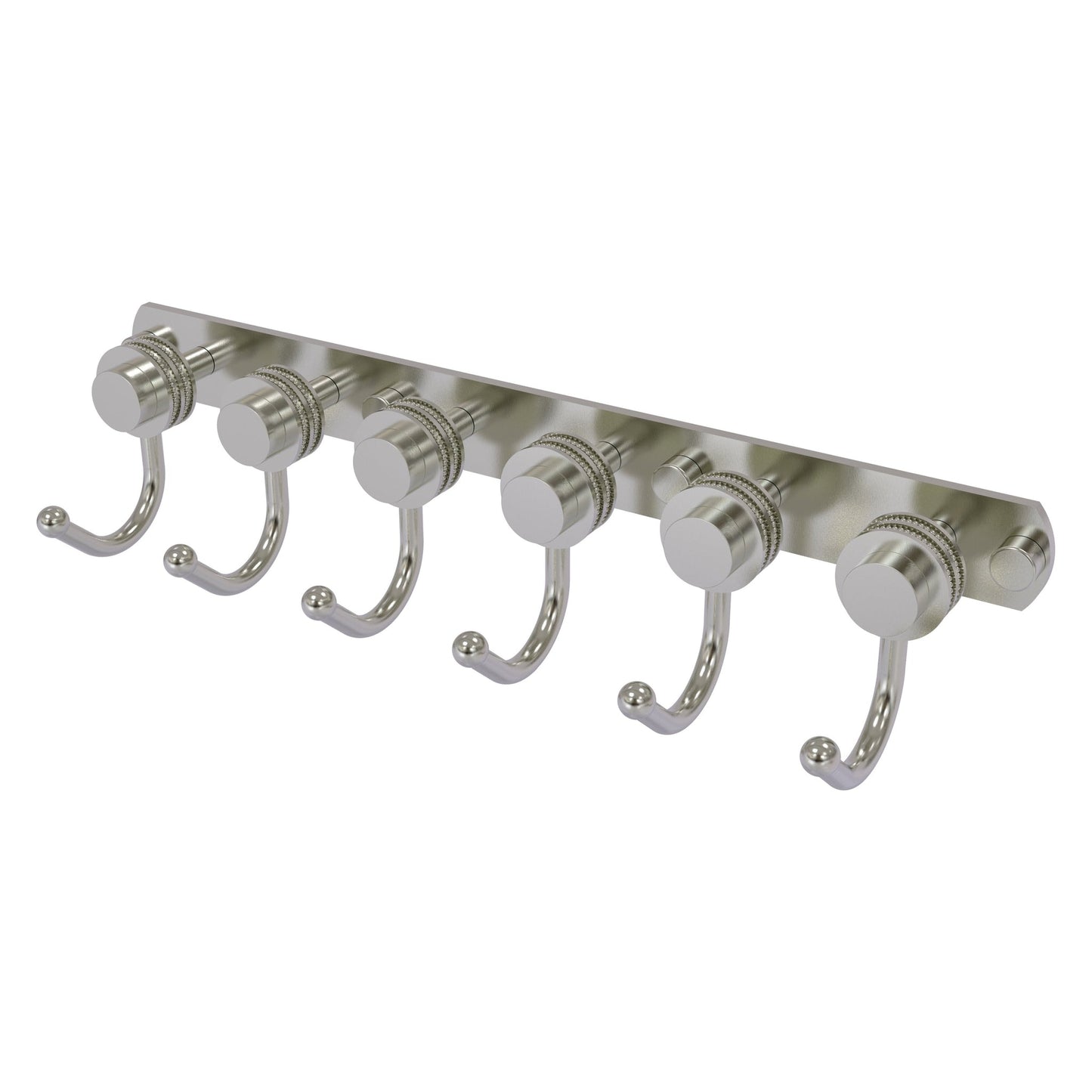Allied Brass Mercury 15.5" x 4" Satin Nickel Solid Brass 6-Position Tie and Belt Rack With Dotted Accent
