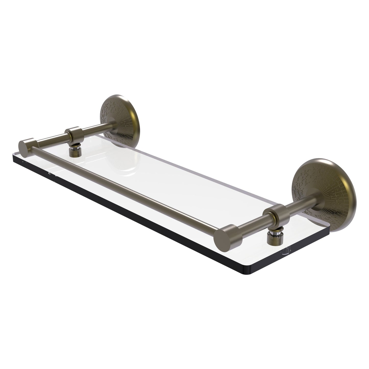 Allied Brass Monte Carlo 16" x 5" Antique Brass Solid Brass Tempered Glass Shelf With Gallery Rail