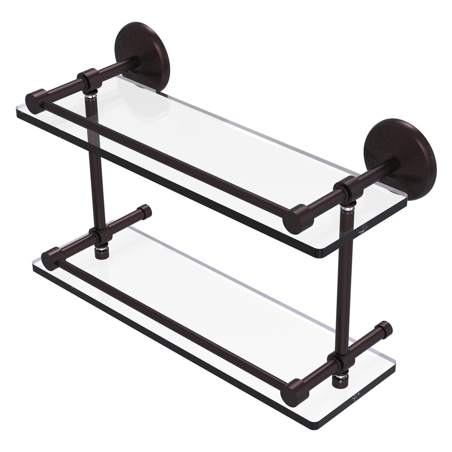 Allied Brass Monte Carlo 16" x 5" Antique Bronze Solid Brass Double Glass Shelf With Gallery Rail