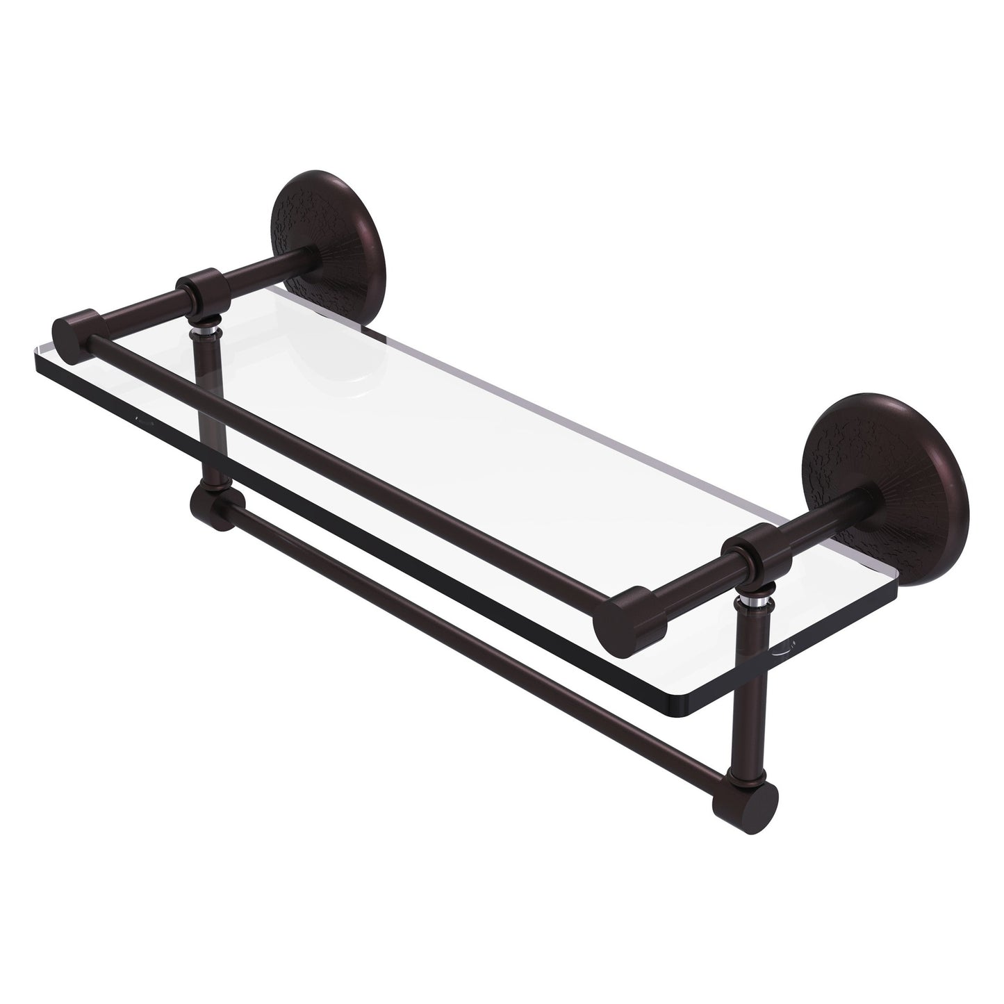 Allied Brass Monte Carlo 16" x 5" Antique Bronze Solid Brass Gallery Glass Shelf With Towel Bar