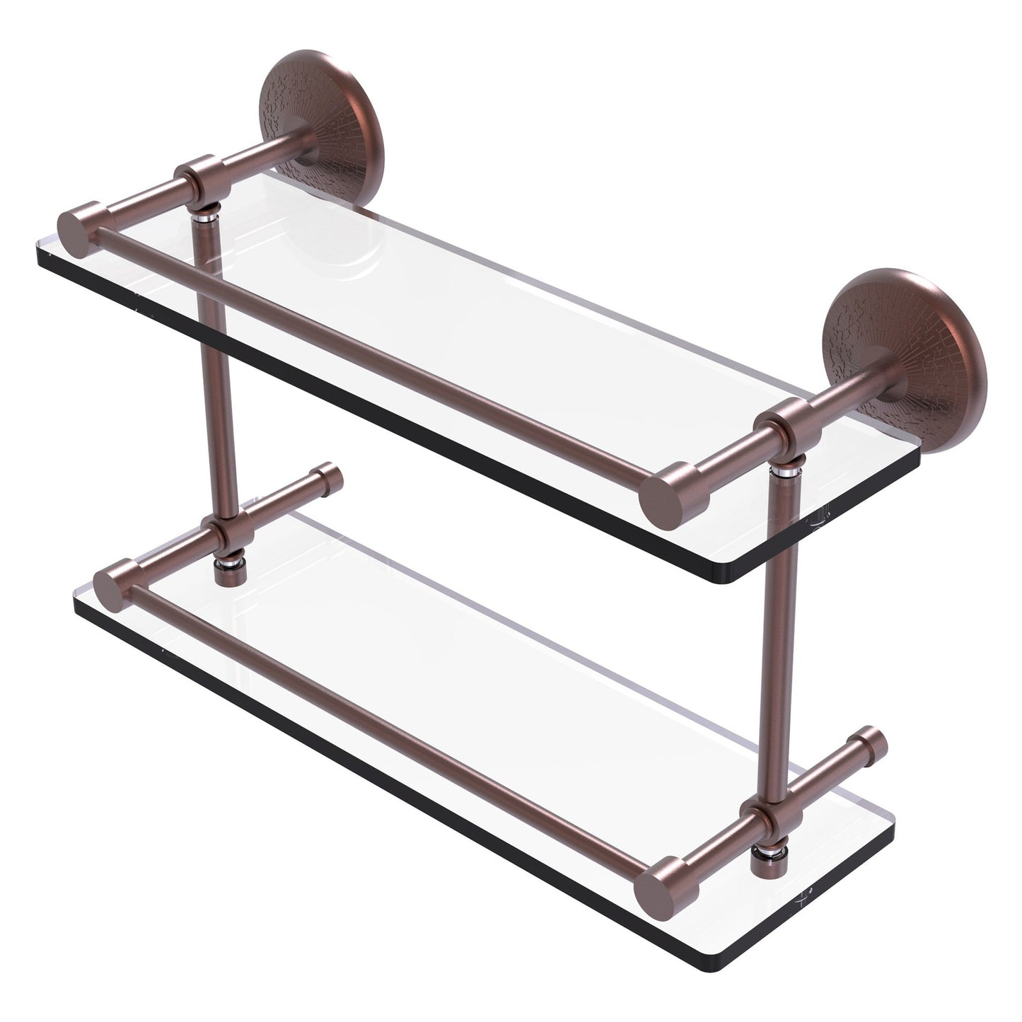 Allied Brass Monte Carlo 16" x 5" Antique Copper Solid Brass Double Glass Shelf With Gallery Rail