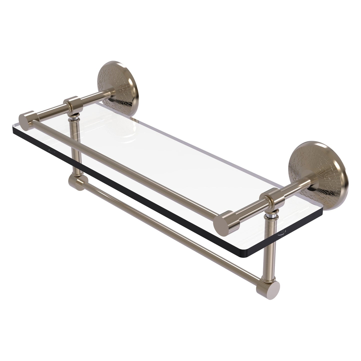 Allied Brass Monte Carlo 16" x 5" Antique Pewter Solid Brass Gallery Glass Shelf With Towel Bar