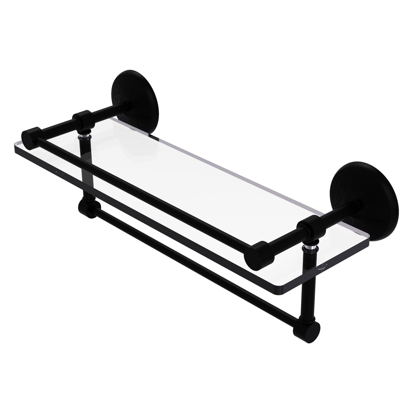 Allied Brass Monte Carlo 16" x 5" Matte Black Solid Brass Gallery Glass Shelf With Towel Bar