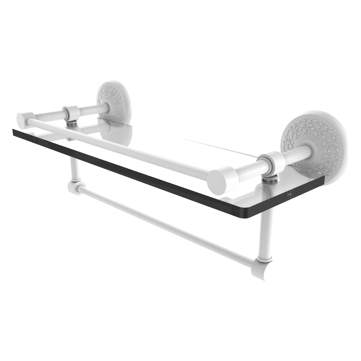 Allied Brass Monte Carlo 16" x 5" Matte White Solid Brass Gallery Glass Shelf With Towel Bar