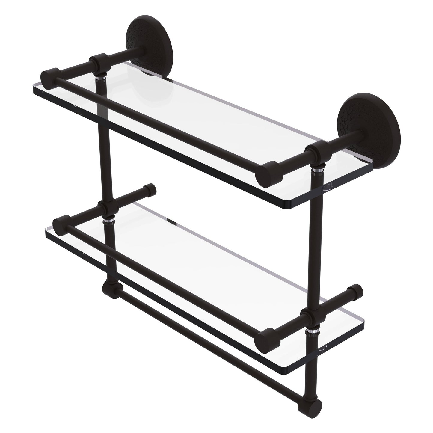 Allied Brass Monte Carlo 16" x 5" Oil Rubbed Bronze Solid Brass Double Glass Shelf With Towel Bar