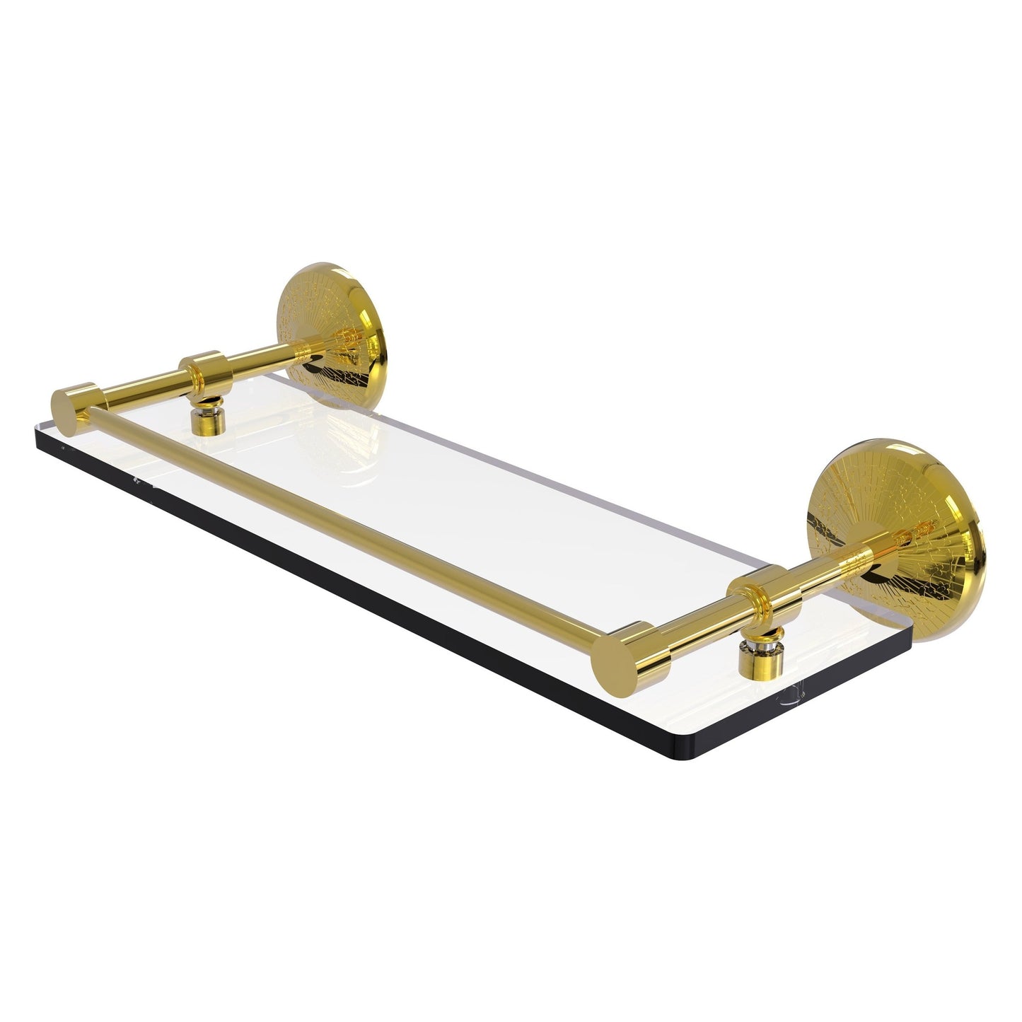 Allied Brass Monte Carlo 16" x 5" Polished Brass Solid Brass Tempered Glass Shelf With Gallery Rail