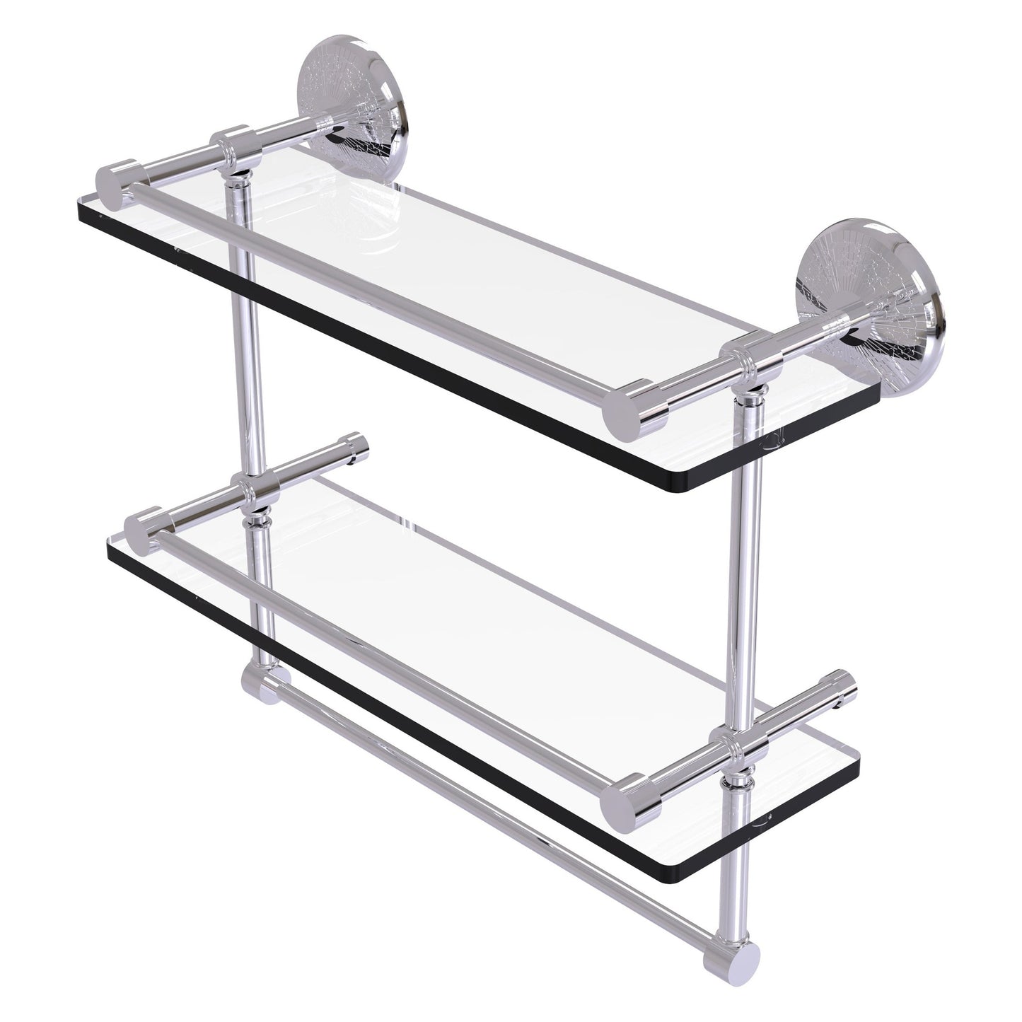 Allied Brass Monte Carlo 16" x 5" Polished Chrome Solid Brass Double Glass Shelf With Towel Bar