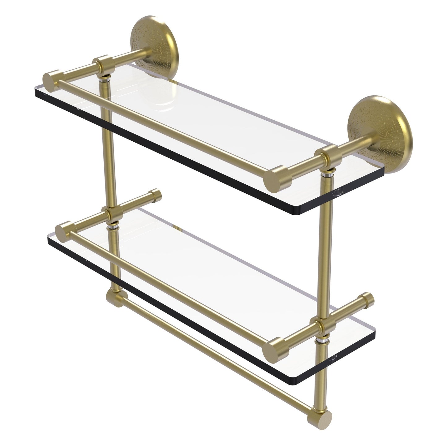 Allied Brass Monte Carlo 16" x 5" Satin Brass Solid Brass Double Glass Shelf With Towel Bar