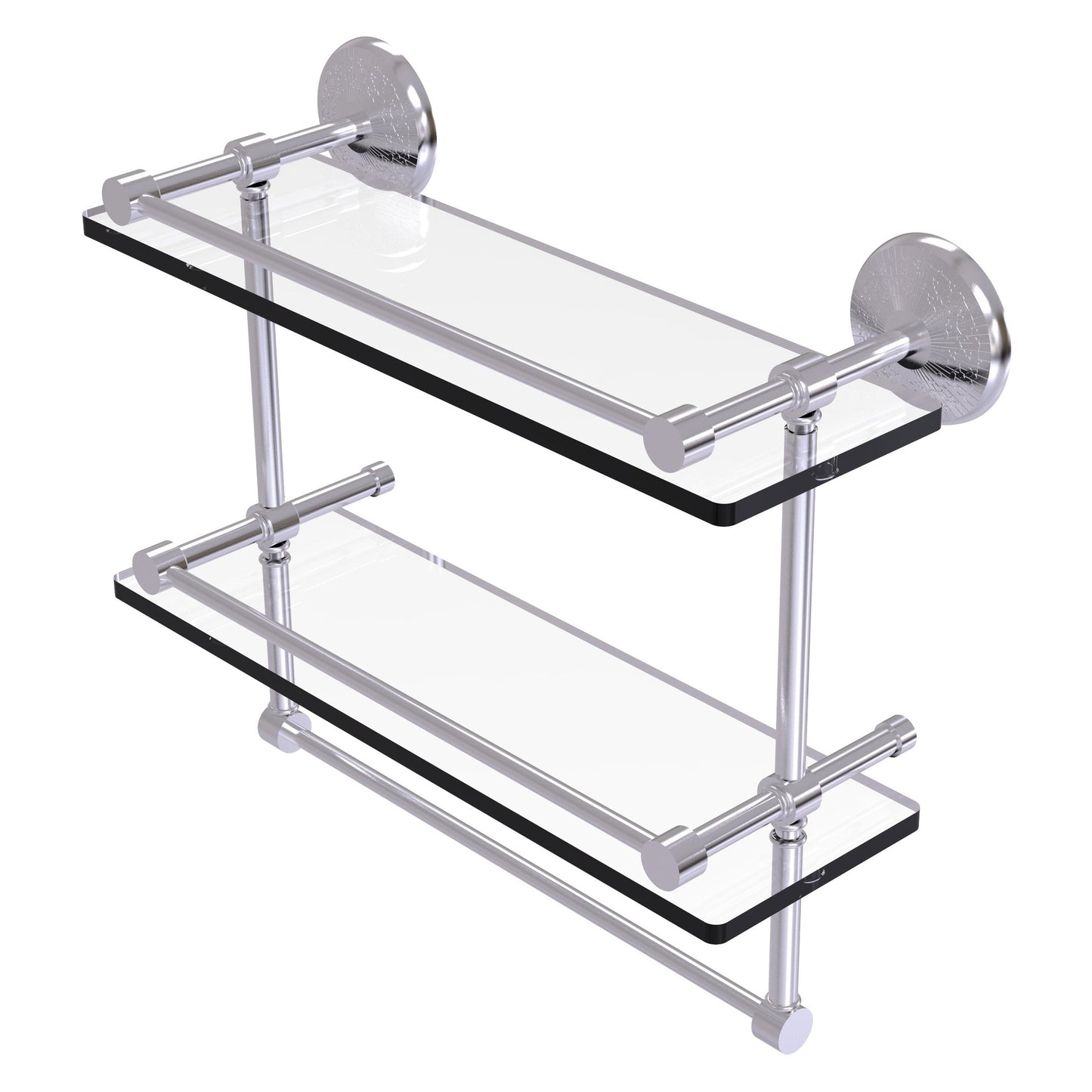 Allied Brass Monte Carlo 16" x 5" Satin Chrome Solid Brass Double Glass Shelf With Towel Bar