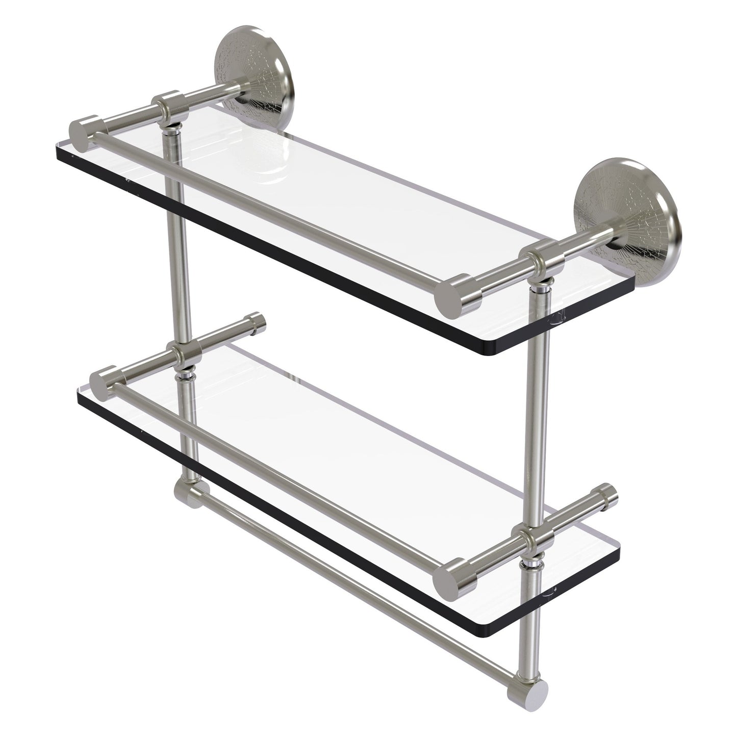 Allied Brass Monte Carlo 16" x 5" Satin Nickel Solid Brass Double Glass Shelf With Towel Bar