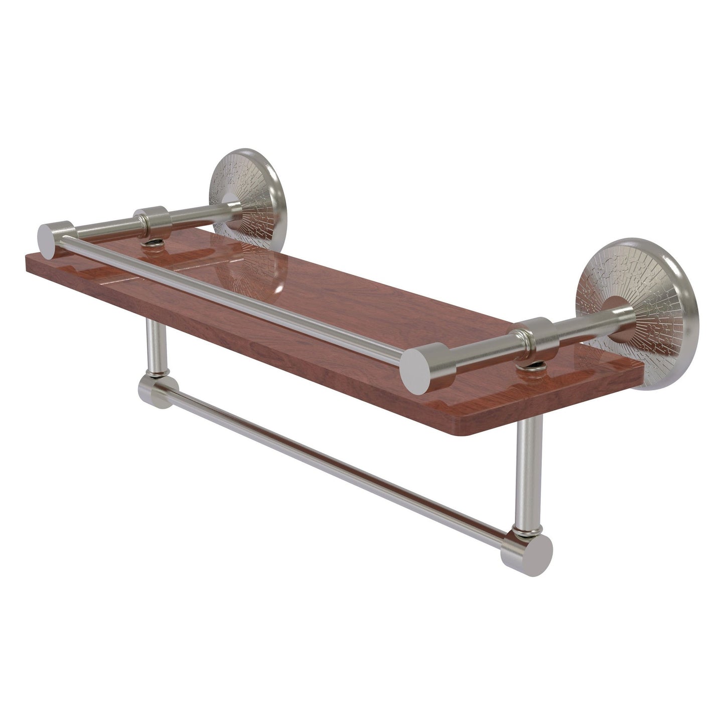 Allied Brass Monte Carlo 16" x 5" Satin Nickel Solid Brass IPE Ironwood Shelf With Gallery Rail and Towel Bar