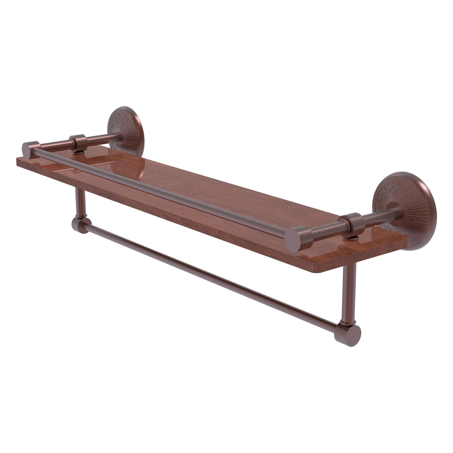 Allied Brass Monte Carlo 22" x 5" Antique Copper Solid Brass IPE Ironwood Shelf With Gallery Rail and Towel Bar