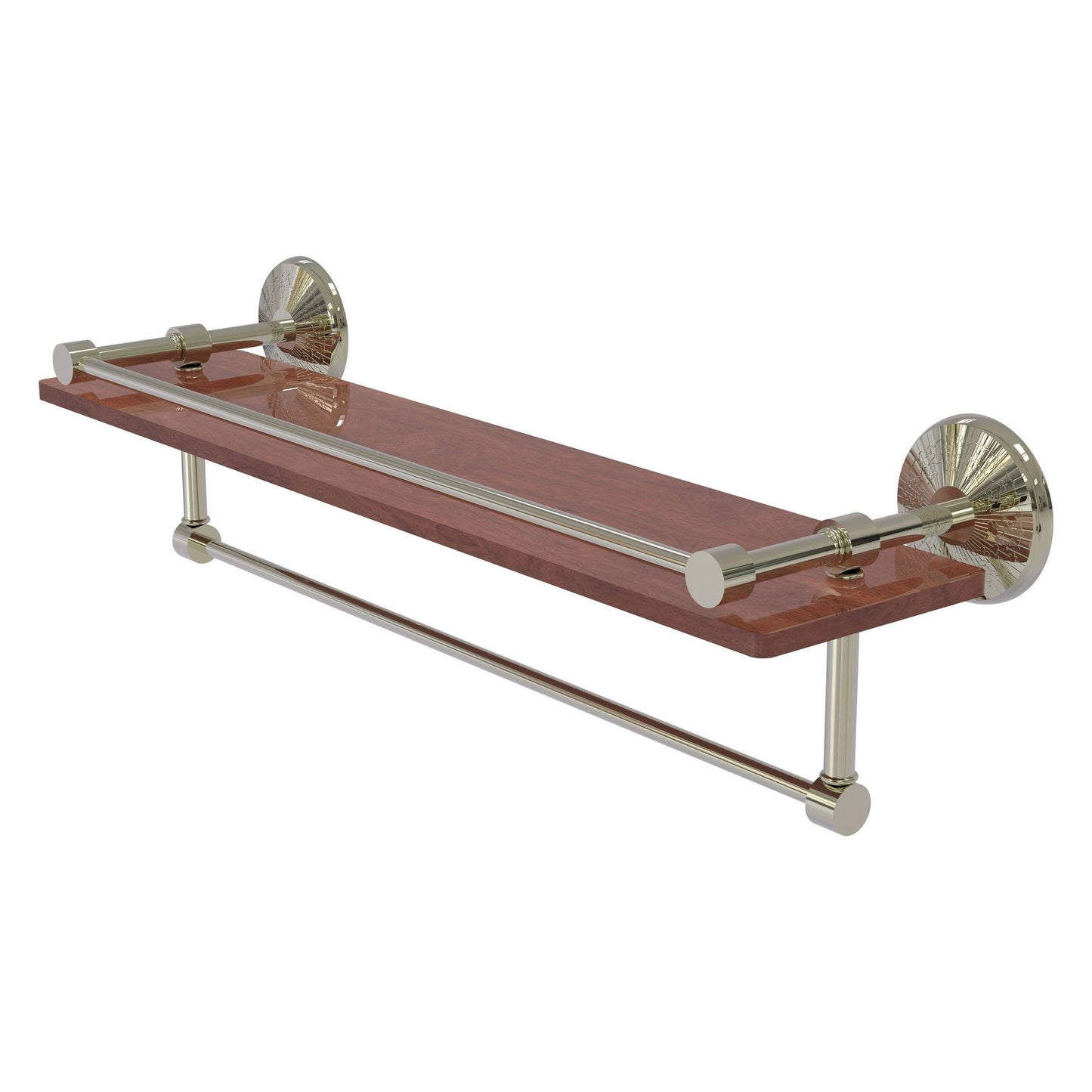 Allied Brass Monte Carlo 22" x 5" Polished Nickel Solid Brass IPE Ironwood Shelf With Gallery Rail and Towel Bar