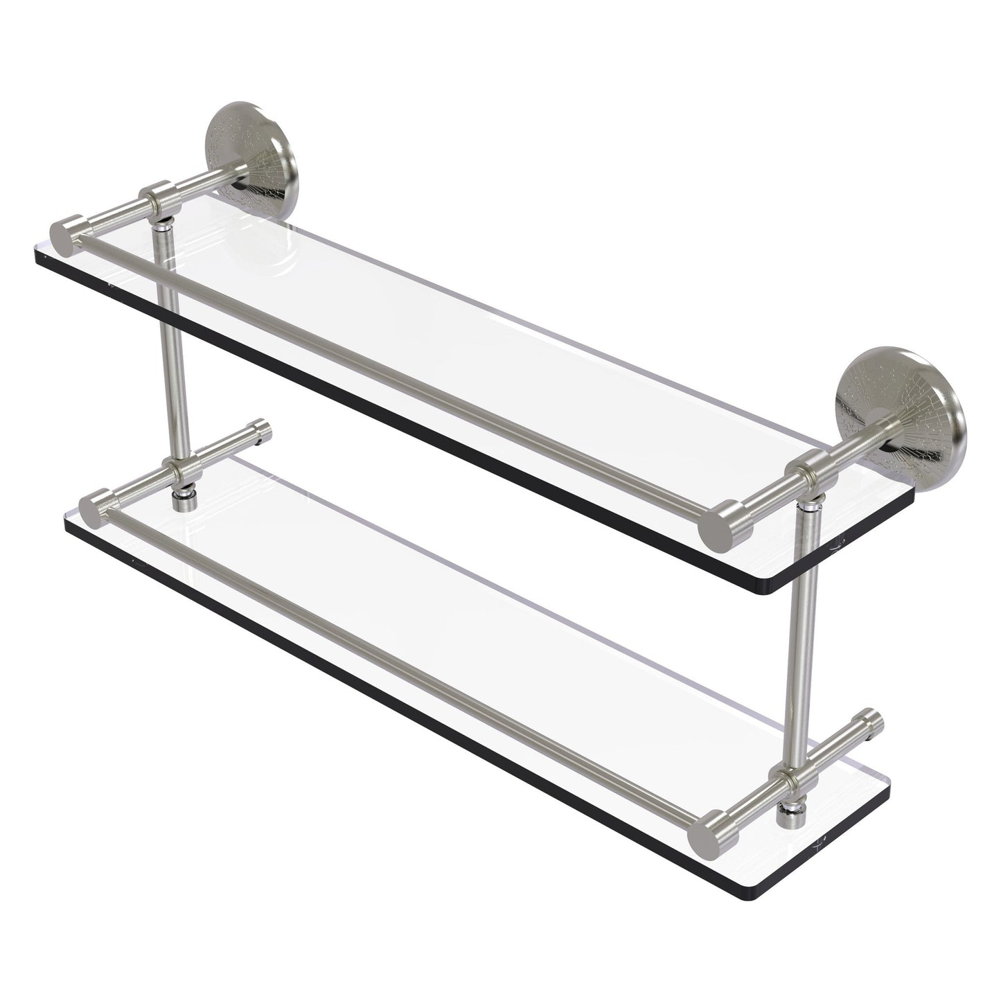 Allied Brass Monte Carlo 22" x 5" Satin Nickel Solid Brass Double Glass Shelf With Gallery Rail