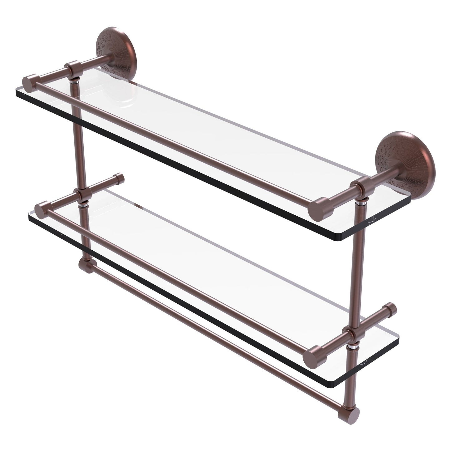 Allied Brass Monte Carlo MC-2TB/22-GAL 22" x 5" Antique Copper Solid Brass Gallery Double Glass Shelf With Towel Bar
