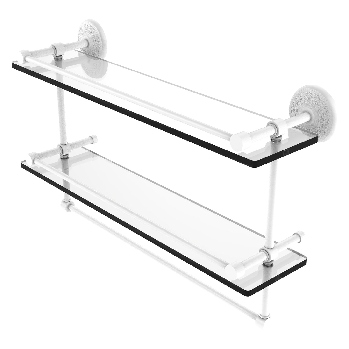 Allied Brass Monte Carlo MC-2TB/22-GAL 22" x 5" Matte White Solid Brass Gallery Double Glass Shelf With Towel Bar