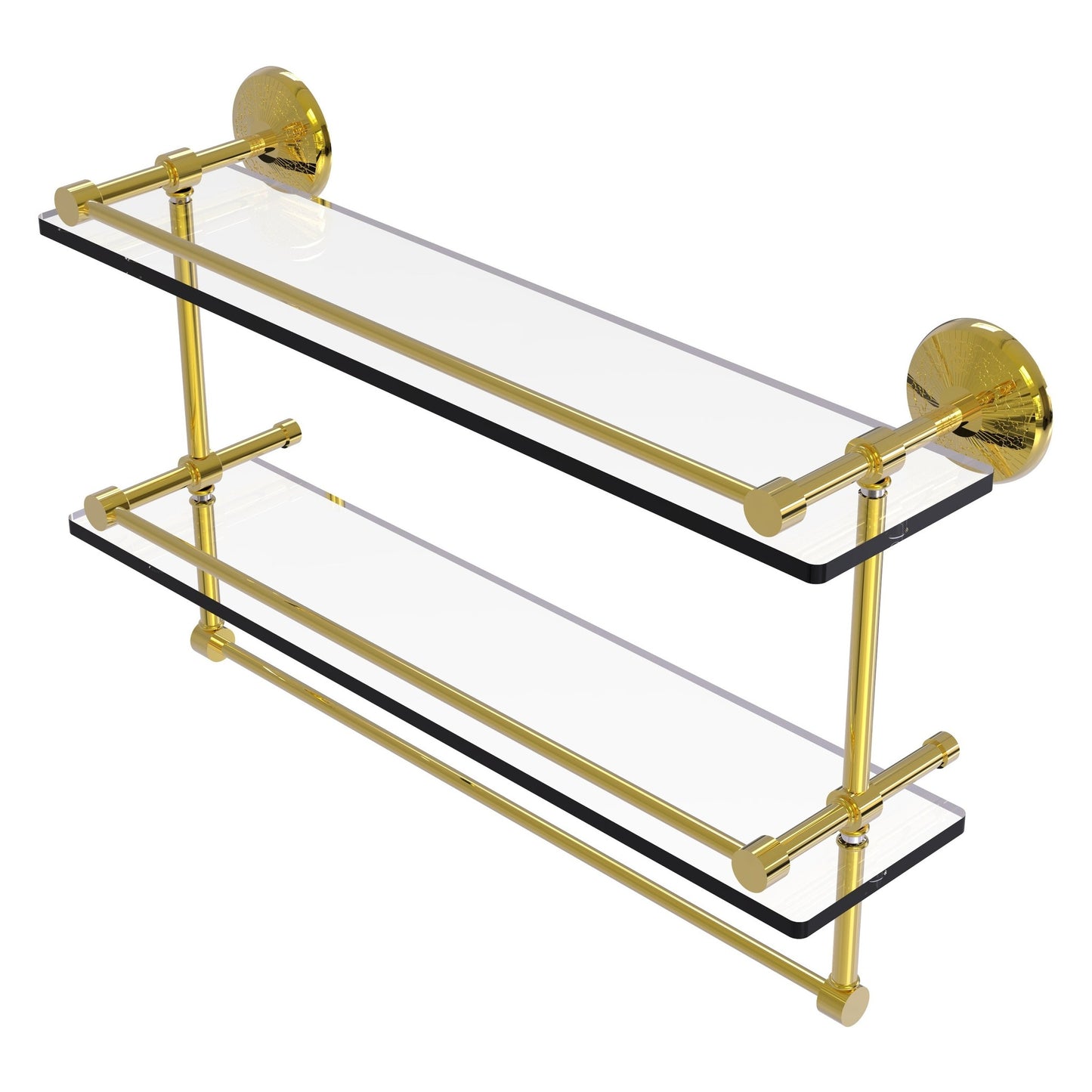 Allied Brass Monte Carlo MC-2TB/22-GAL 22" x 5" Polished Brass Solid Brass Gallery Double Glass Shelf With Towel Bar