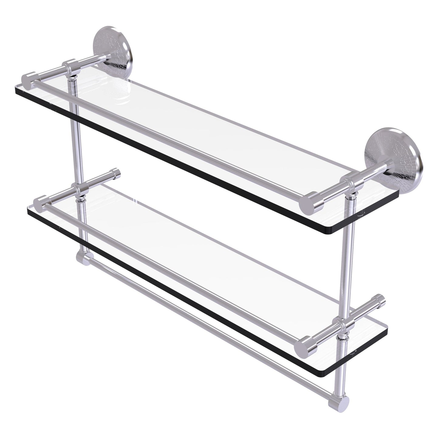Allied Brass Monte Carlo MC-2TB/22-GAL 22" x 5" Satin Chrome Solid Brass Gallery Double Glass Shelf With Towel Bar