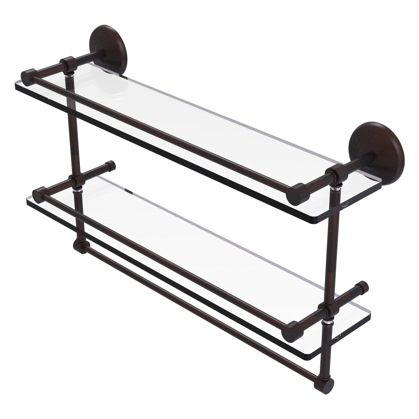 Allied Brass Monte Carlo MC-2TB/22-GAL 22" x 5" Venetian Bronze Solid Brass Gallery Double Glass Shelf With Towel Bar