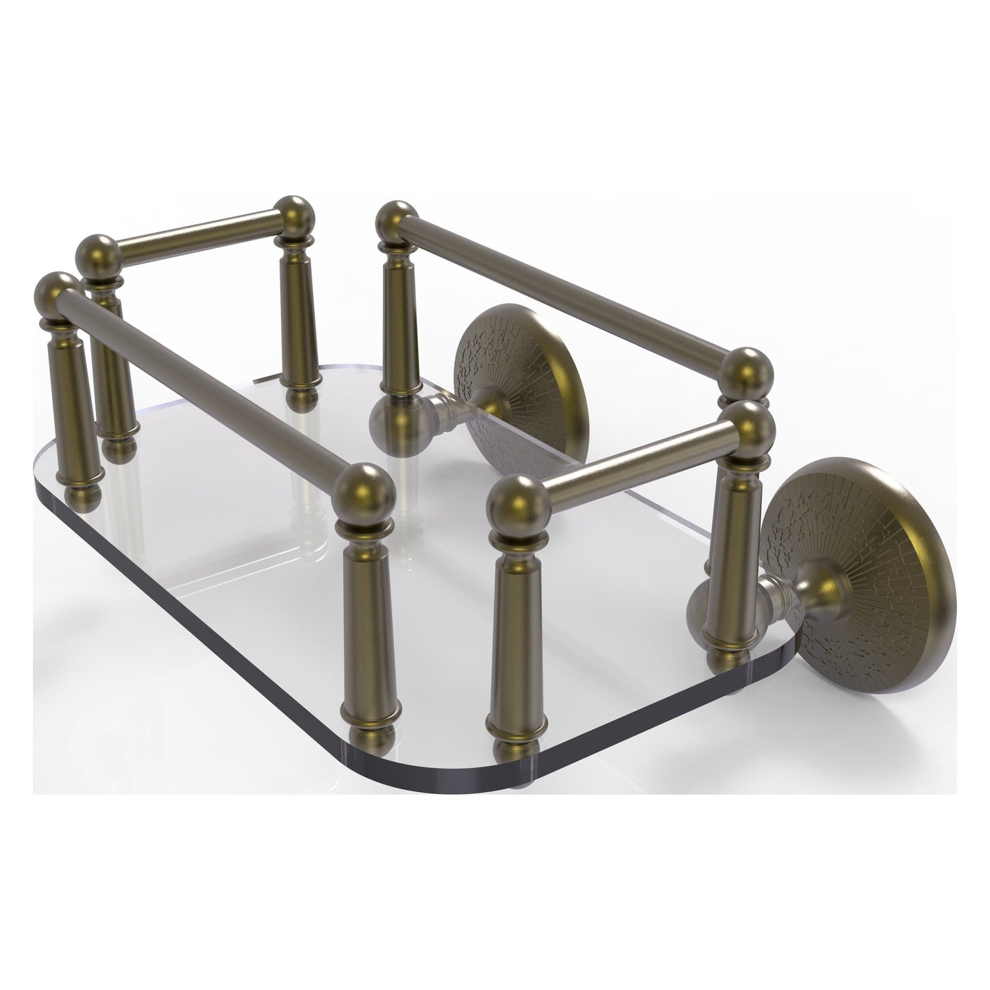 Allied Brass Monte Carlo MC-GT-5 10.25" x 8" Antique Brass Solid Brass Wall-Mounted Glass Guest Towel Tray