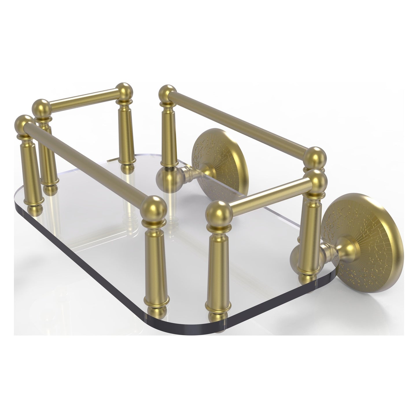 Allied Brass Monte Carlo MC-GT-5 10.25" x 8" Satin Brass Solid Brass Wall-Mounted Glass Guest Towel Tray