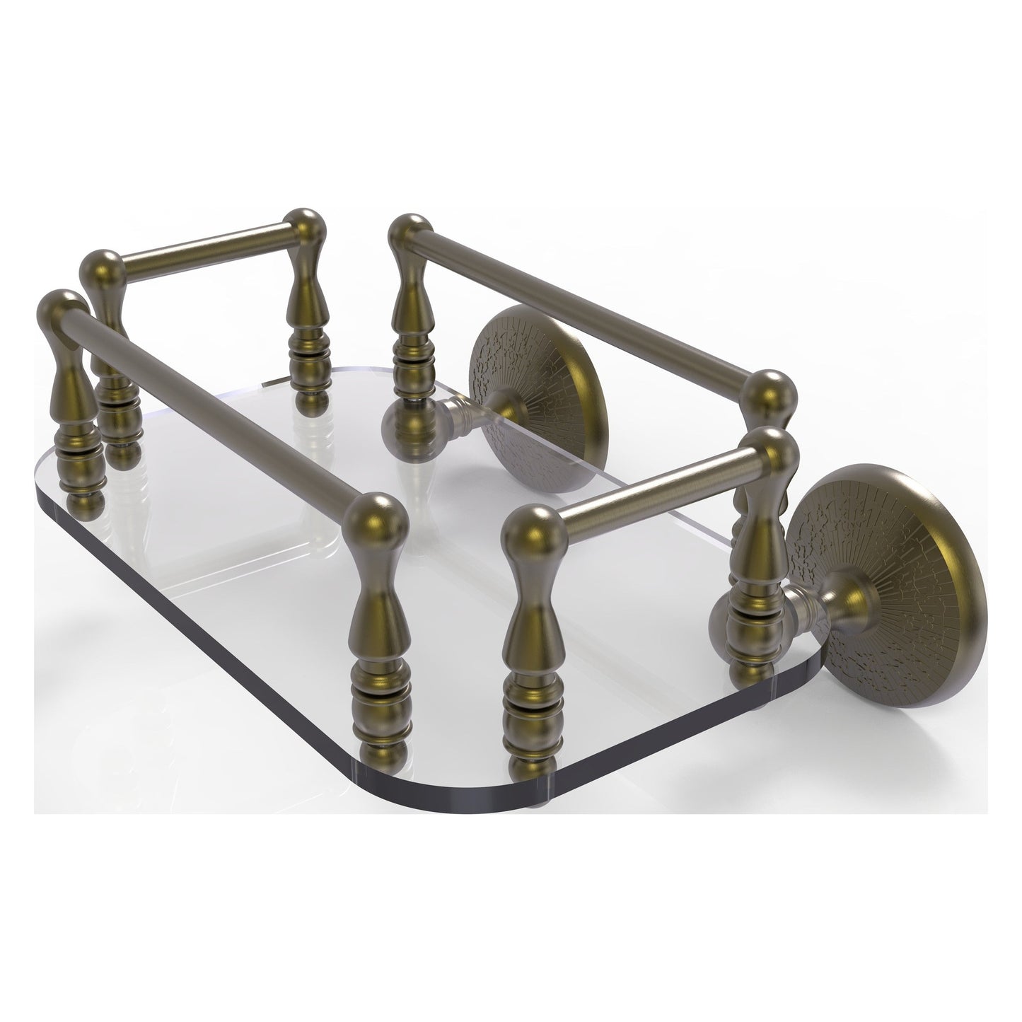 Allied Brass Monte Carlo MC-GT-6 10.25" x 8" Antique Brass Solid Brass Wall-Mounted Glass Guest Towel Tray