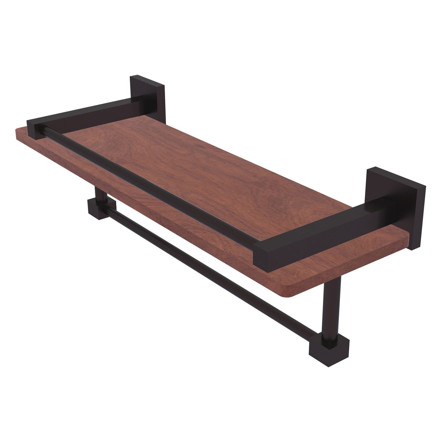 Allied Brass Montero 16" x 5" Antique Bronze Solid Brass IPE Ironwood Shelf With Gallery Rail and Towel Bar